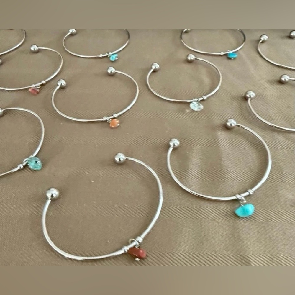 Bulk of 15 assorted Stainless Steel Open Bangle Cuff Bracelets with dangle stone
